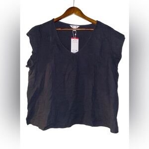 Three Dot Women Cap Sleeve Double Gauze Black‎ Top Size  X-Large